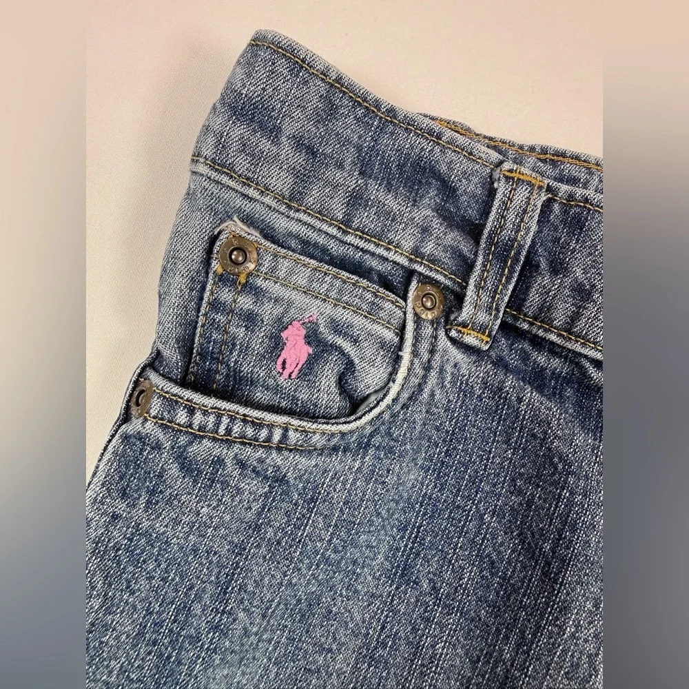 RALPH LAUREN Girls' Cotton Blend Y2K-Inspired Dark Wash Bootcut Leg Jeans Size 6
